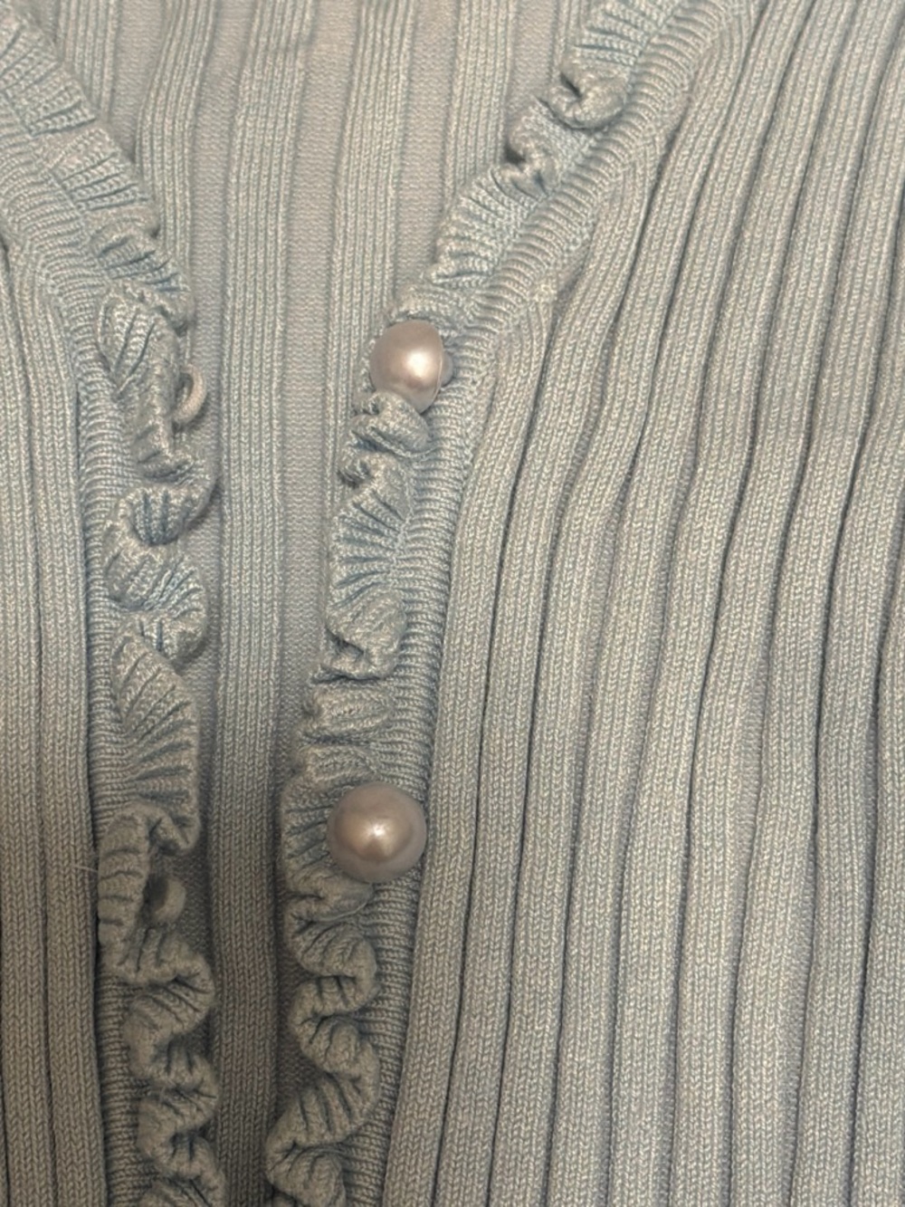 Princess Polly Light Blue Ribbed Ruffle-Trim Cardigan - Picture 3 of 3
